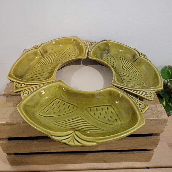 Vintage California Pottery Lazy Susan 3 Pieces Serving Set...